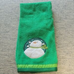 Festive Winter Snowman Green Cotton Towel